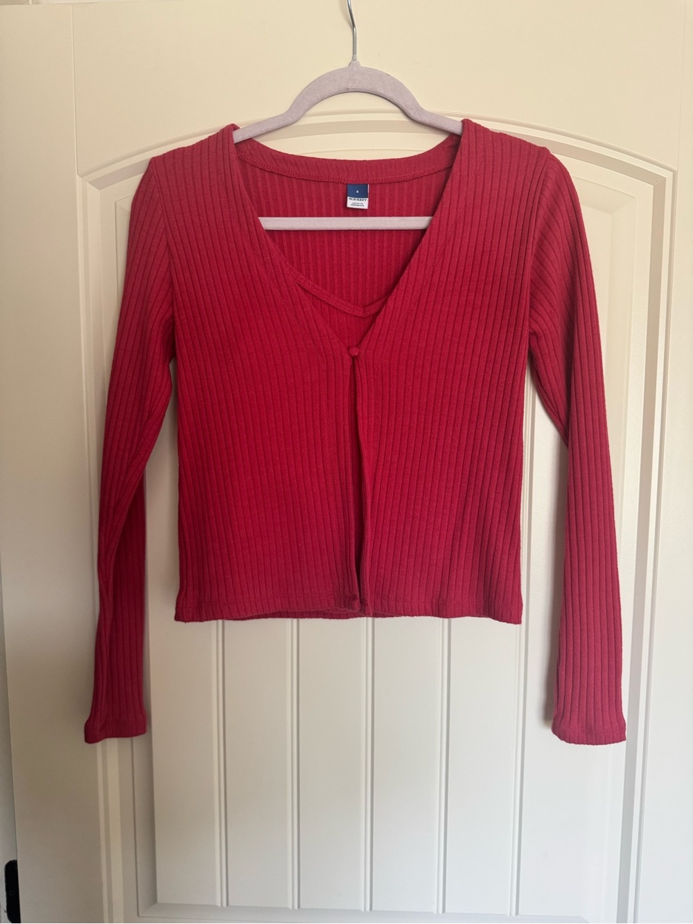 Old Navy Ribbed Rose Red V-Neck Button Cardigan and matching tank